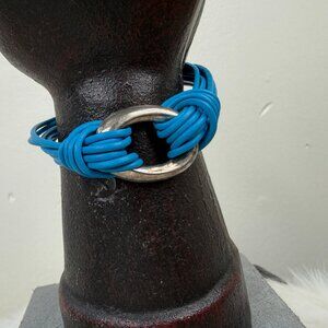 JCM 925 Teal Blue Leather Bracelet Magnetic 7"